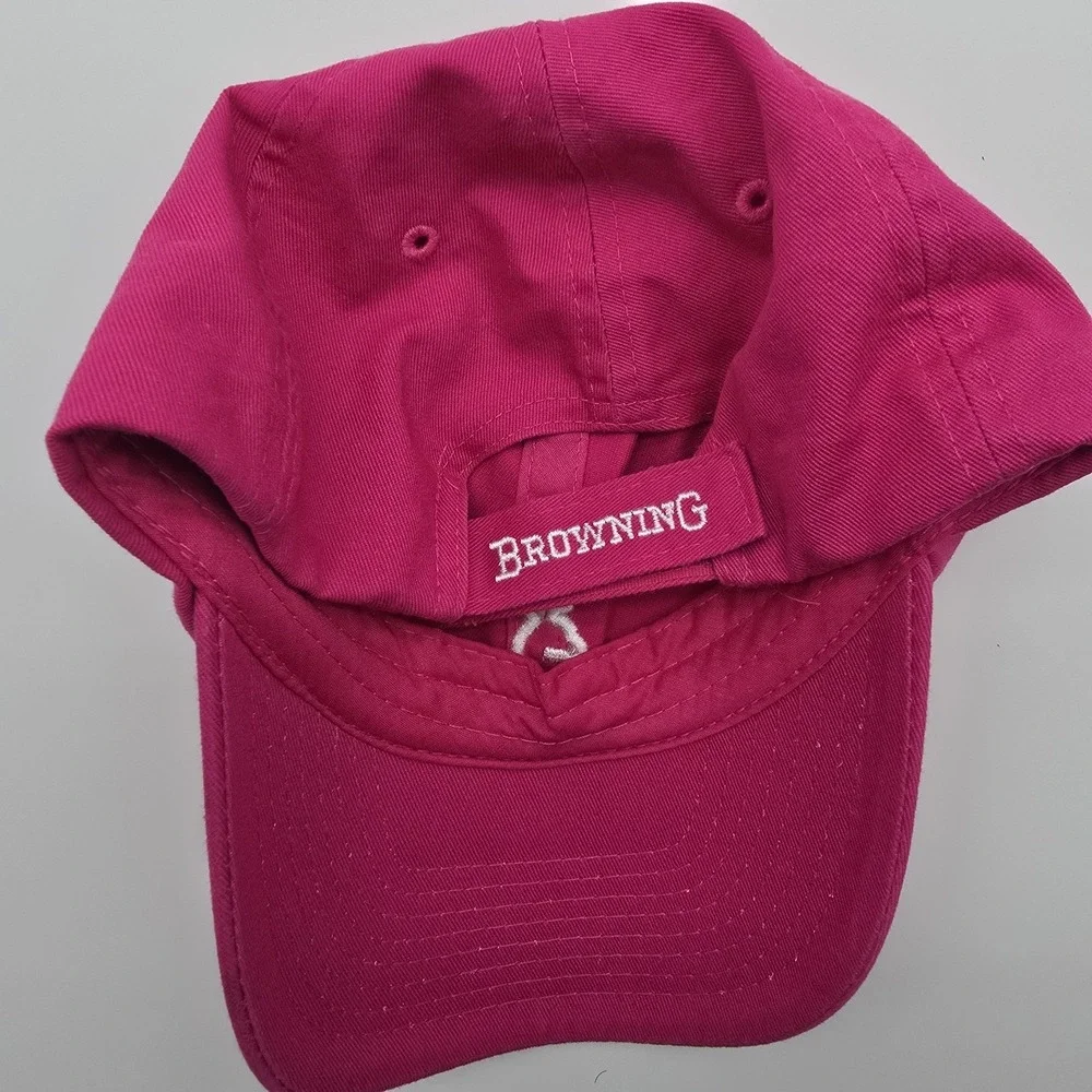 Browning Pink Adjustable Baseball Cap Hat White Buck Logo 100% Cotton OSFM